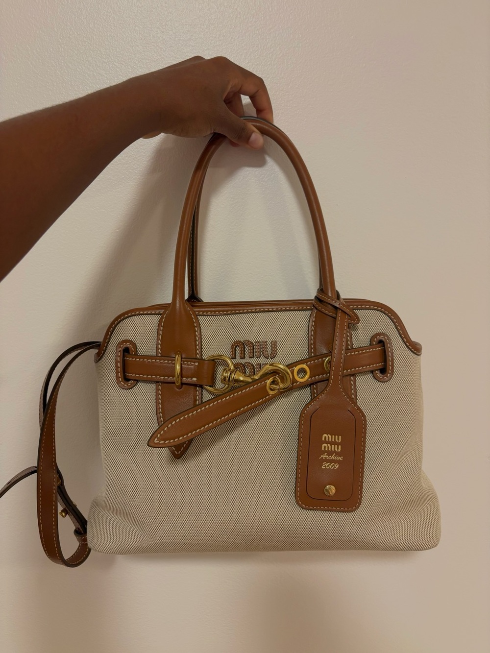 miu miu aventure canvas and leather purse